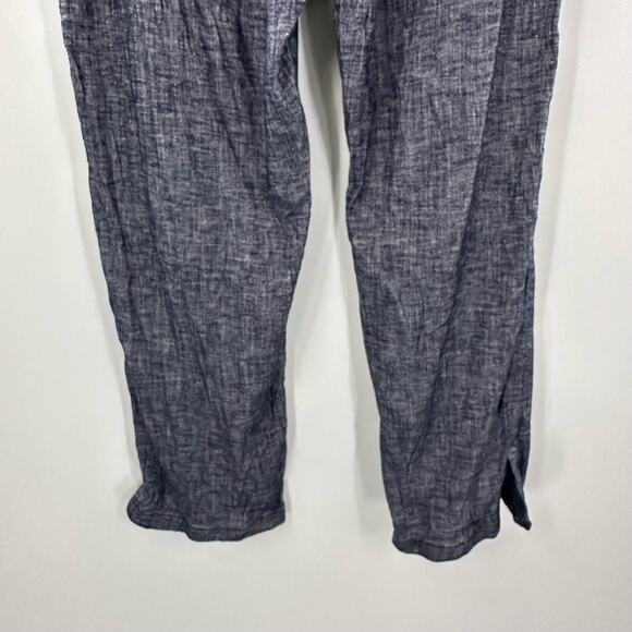 Theory Size 12 Thorina Tierra Wash Blue Linen Viscose Blend Pants Crop Split Hem - Picture 7 of 11
